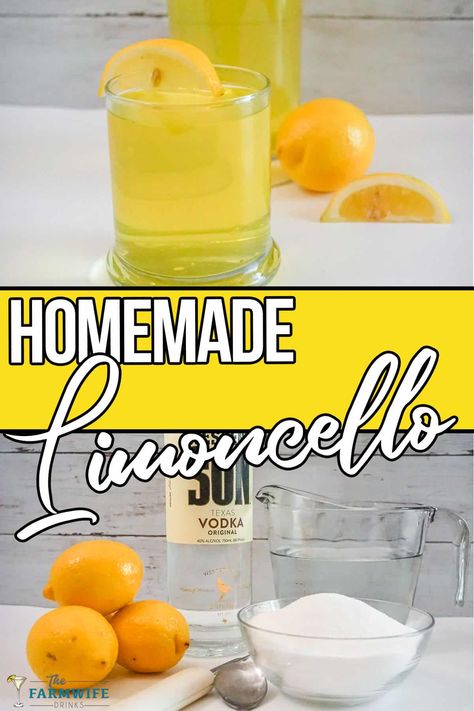 photo collage of limoncello in a glass and ingredients with text which reads homemade limoncello Homemade Limoncello Recipe, Lemoncello Recipes, Lemon Cello Recipe, Lemon Cello, Freezing Leftovers, Making Limoncello, Limoncello Recipe, Homemade Limoncello, Italian Liqueur