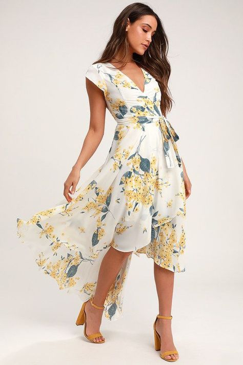 7bb060764a818184ebb1cc0d43d382aadesc49382169ri Yellow Floral Print Dress, Dress Sleeve Styles, French Countryside, Feminine Dress, Elegant Floral, Guest Outfit, Aaliyah, Lovely Dresses, Yellow Floral