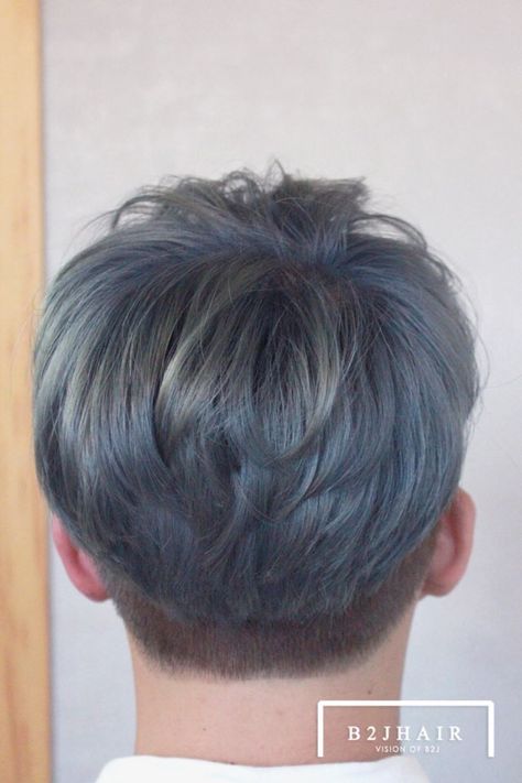 Men Blue Hair, Ash Blue Hair Color, Smokey Grey Hair, Boy Hair Color, Hair Color For Boys, Blue Hair Men, Blue Hair Male, Grey Blue Hair, Grey Hair Color Men