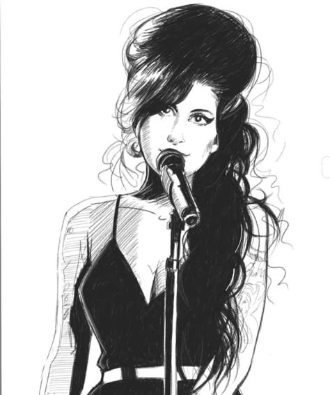 Amy Winehouse Sketch, Compositional Drawings, Amy Winehouse Drawing, Amy Winehouse Tattoo, Amy Winehouse Art, Amy Winehouse Music, Singing Drawing, Female Goat, Indie Drawings