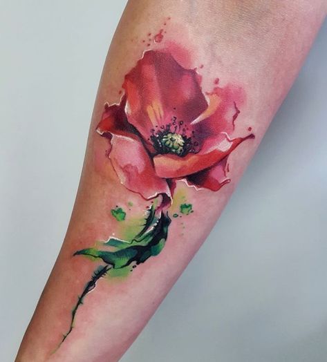 Watercolor Poppy Tattoo, Watercolor Tattoo Ideas, Poppy Flower Tattoo, Lion Art Tattoo, Poppy Tattoo, Belly Tattoos, Watercolour Ideas, Poppies Tattoo, Tattoos For Women Flowers