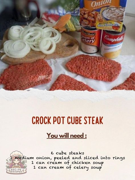 Recipe Whisper Crock Pot Cubed Steak Recipes, Cubed Steak Recipes Easy, Smothered Cube Steak, Cube Steak Crock Pot Recipes, Crock Pot Cube Steak, Beef Cube Steak Recipes, Cube Steaks, Beef Cubed Steak, Cube Steak And Gravy