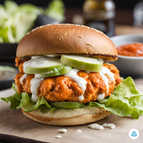 Buffalo Chicken Burger Buffalo Chicken Burgers Ground, Buffalo Chicken Patties, Portobello Burger Recipe, Buffalo Burger, Buffalo Chicken Fries, Chicken Burger Recipe, Buffalo Chicken Burgers, Fresh Basil Recipes, Ground Chicken Burgers