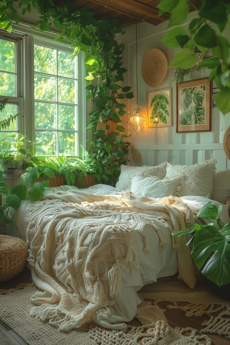 Discover top aesthetic plants for your plant room. Enhance your greenery aesthetic and indoor plants decor stylishly. Boho style cozy bedroom decor. Simple Bedroom With Plants, Green Plant Room Aesthetic Bedroom, Room Greenery, Hippy Aesthetic Room, Botanical Room Ideas, Bedroom Inspo Plants, Light Green Room Decor, Green Boho Room, Botanical Room Decor