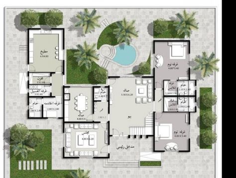 Arab Villa Design, Arabic Villa Plan, Arabic House Design, Floor Plan Elevation, 2d Floor Plan, Plan Elevation, 3d Floor Plans, Farmhouse Architecture, Pool House Plans