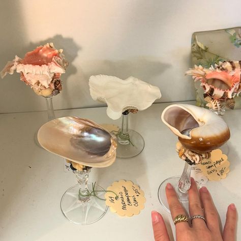 @gbrll.jo | I want to bring all these champagne glasses home - - - sea shells, mermaid core, Pinterest aesthetic, champagne glasses, vintage. Seashell Glasses, Siren Core Aesthetic, Aesthetic Champagne, Shell Glasses, Siren Core, East Coast Summer, Mermaid Siren, Girl With Glasses, Mermaid Core