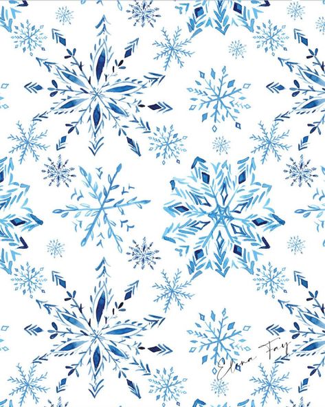 Holiday illustration by watercolor artist Elena Fay, snowflakes repeat pattern Elsa Fanart, Frozen Pattern, Textiles Ideas, Snowflake Wallpaper, Winter Artwork, Christmas Fabrics, Snowflake Cards, Learn Watercolor, Iphone Backgrounds