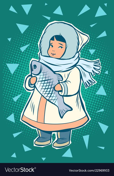 Cartoon Pop Art, Native Child, Cartoon Pop, Retro Vector Illustration, Pop Art Retro, Inuit Art, Comic Cartoon, Fish Illustration, Retro Vector