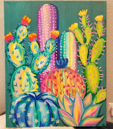 Painting On Canvas For Beginners, Cactus Paintings, Canvas For Beginners, Cactus Painting, Cactus Art, Diy Canvas Art Painting, Beginner Painting, Painting Art Projects, Diy Art Painting