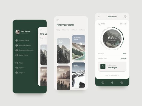 Hiking App Concept by Dane Perring for MakeReign on Dribbble Travel App Ui Design, Hiking App, Ux App Design, App Design Layout, App Concept, Mobile App Design Inspiration, App Interface Design, Ux Design Inspiration, Mobile Ui Design