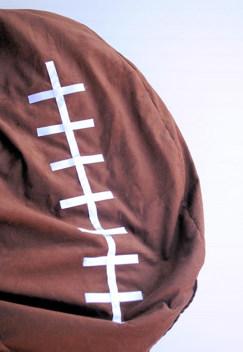 Football Bean Bag Chair Tutorial by Crazy Little Projects Football Bean Bag, Football Room, Business Crafts, Football Pillows, Chair Diy, Football Diy, Football Crafts, Homemade Furniture, About Football