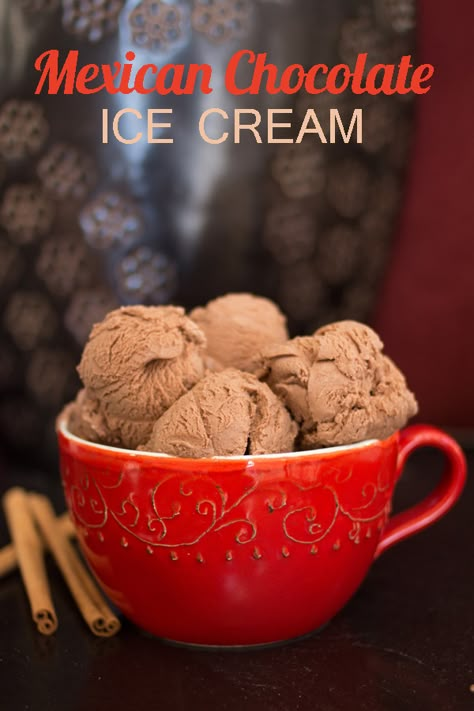 Mexican Chocolate Ice Cream, Mexican Ice Cream, Hot Chocolate Ice Cream, Ice Cream Inspiration, Love From The Oven, Chocolate Ice Cream Recipe, Mexican Chocolate, Homemade Ice Cream Recipes, Cold Treats