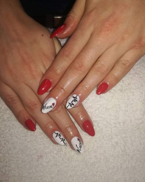 Nurse Nails Designs, Nurse Acrylic Nails, Nurse Design Nails, Nursing School Graduation Nails, Nursing Graduation Nails, Nail Ideas For Nurses, Nurse Graduation Nails, Nursing Nails Designs, Nurse Nail Ideas