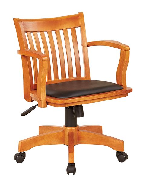 Amazon.com: Office Star Deluxe Wood Bankers Desk Chair with Black Vinyl Padded Seat, Fruit Wood: Kitchen & Dining Simple Wood Desk, Modern Boho Apartment, Documents Storage, Wood Desk Chair, Living Remodel, Wood Office Chair, Wooden Office Chair, Captain Chairs, Bankers Chair