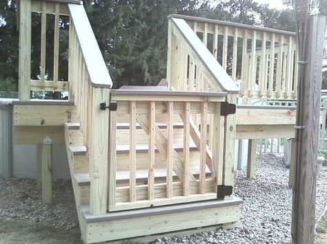 Deck Gates Ideas | Pressure treated wood decking with composite trex board Gibbstown, NJ Wood Deck Gate, Pool Gates Ideas, Pool Deck Gate Ideas, Deck Gates Ideas, Pool Gate Ideas, Deck Gate Ideas, Deck Gates, Gates Ideas, Skirting Ideas