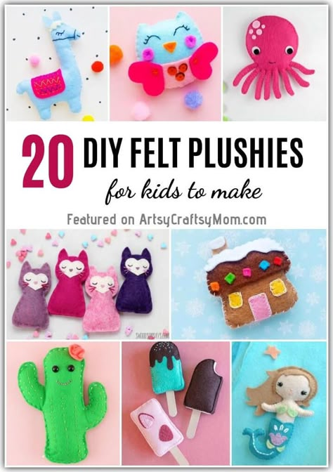 These Adorable DIY Felt Plushies are perfect for sewing beginners and even kids can make them! They also make great gifts for birthdays or any occasion! Sew A Softie, Kawaii Felt Pattern, Sewing With Kids, Kids Sewing Projects, Felt Plushies, Sewing Beginners, Sewing Club, Felt Snowman, Hand Sewing Projects