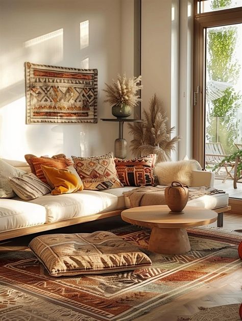 Eclectic Artwork, Boho Living Room Ideas, Earthy Living Room, Boho Sofa, Modern Boho Living Room, Boho Chic Living Room, Bohemian Inspiration, Kusadasi, Boho Living Room Decor