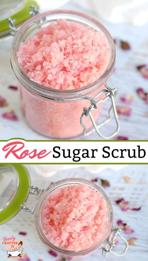 Rose Sugar Scrub, Rose Scrub, Mint Sugar Scrub, Scrub Skin, Diy Body Scrub Recipes, Diy Sugar Scrub Recipe, Lip Scrub Recipe, Lip Scrub Homemade, Body Scrub Recipe