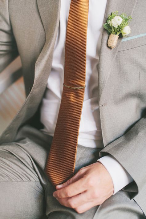 Grey Suit With Copper Tie, Gray Suit Terracotta Tie, Grey Suit Rust Tie Wedding, Grey Suit With Terracotta Tie, Rust Orange Tie Wedding, Copper Ties Groomsmen, Copper Tie, Neck Tie Outfit, Groomsmen Ties