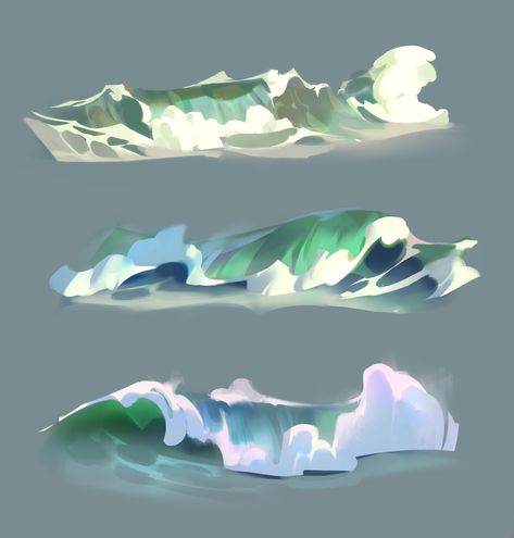 Waves Sketch, Wave Drawing, Wave Illustration, Concept Art Tutorial, Digital Painting Techniques, Wave Painting, Water Art, Wave Art, Digital Painting Tutorials