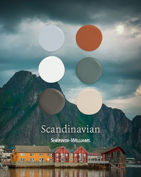 Scandinavia Colour Palette, Colorful Swedish Interior, Swedish Paint Colors, Scandinavian Colors Palette, Hygge Paint Colors Sherwin Williams, Scandinavian Interior Wall Color, Copenhagen Color Palette, Nordic Color Palette Interior Design, Norwegian Color Palette