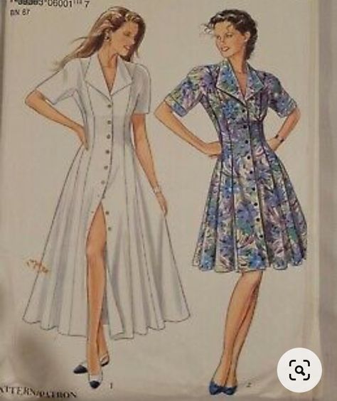 90s Dress Pattern, Button Front Dress Pattern, Dress Shirt Pattern, Vintage Dress Sewing Patterns, Princess Seam Dress, New Look Patterns, Patron Vintage, Shirt Dress Pattern, Vintage Dress Patterns