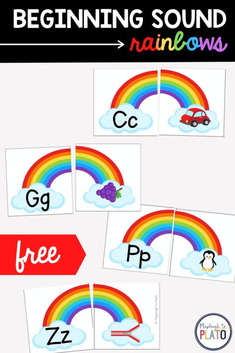 Beginning Sound Rainbows - Playdough To Plato Rainbow Unit Kindergarten, Rainbow Language Activities Preschool, Rainbow Writing Preschool, Rainbow Literacy Activities, Rainbow Lesson Plans Preschool, Color Lesson Plans, Mfw Kindergarten, March Preschool, Weather Activities Preschool