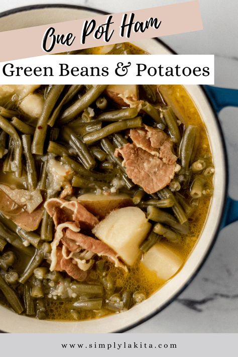 Ham Green Beans Potatoes, Making Ham, Ham Green Beans And Potatoes, Yum Yum Cake, Ham And Green Beans, Green Beans Potatoes, Southern Style Green Beans, Southern Green Beans, Beans Potatoes