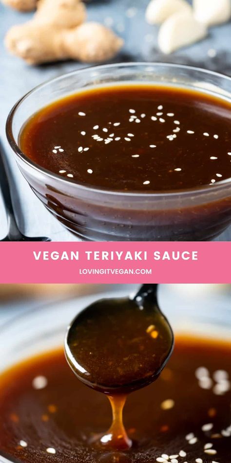 This vegan teriyaki sauce is so good you will want to dip everything in it. It is SO much more delicious than store-bought and it's super easy to make. | lovingitvegan.com Vegan Teriyaki Sauce, Vegan Teriyaki, Teriyaki Sauce Recipe, Vegan Essentials, Plant Based Diet Meal Plan, Vegan Spread, Homemade Condiments, Vegan Side Dishes, Vegan Sauces