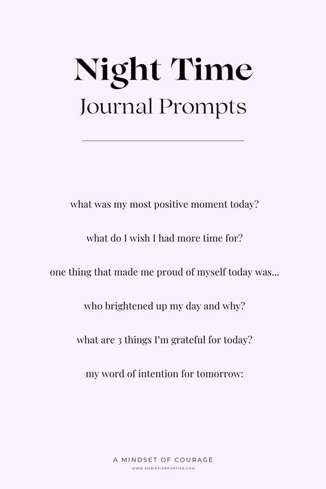 Reflect, unwind and set intentions for the next day to come with these night time journal prompts. Develop the habit of journaling daily and see how it will transform your mindset, your mood and your life! Click for more prompts. #journaling #mindset #selfgrowth #selfcare Journaling For Positive Mindset, Prompt For Journal, Night Time Journaling Ideas, Daily Reflections For Work, Journaling Ideas Daily, Journal Prompts For Feelings, Light Journal Prompts, Journal Prompts At Night, How To Reflect On Your Day