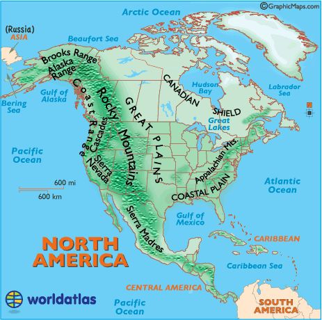 The Rocky Mountains, about 3,000 miles in length, extend from the U.S State of New Mexico through the northernmost reaches of Canada's British Columbia.... North America Geography, United States Geography, Map Of North America, Us Geography, 3rd Grade Social Studies, Cc Cycle 3, Teaching Geography, Physical Map, Homeschool Geography