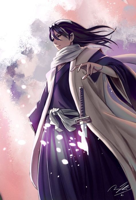 Nice fan art of one of my favorite captains. | Fandom Bleach Figures, Kuchiki Byakuya, Tite Kubo, Byakuya Kuchiki, Bleach Anime Ichigo, Bleach Anime Art, Ghibli Artwork, Bleach Fanart, One Piece Wallpaper Iphone