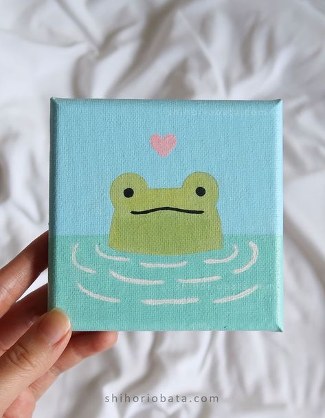 What To Draw With A Pen, Very Easy Canvas Paintings, Frog Cute Painting, Cute Things To Paint On Mini Canvas, Simple And Cute Painting Ideas, Easy Drawings And Paintings, Very Simple Painting Ideas, Diy Painting Gifts, Mini Canvas Painting Ideas Easy