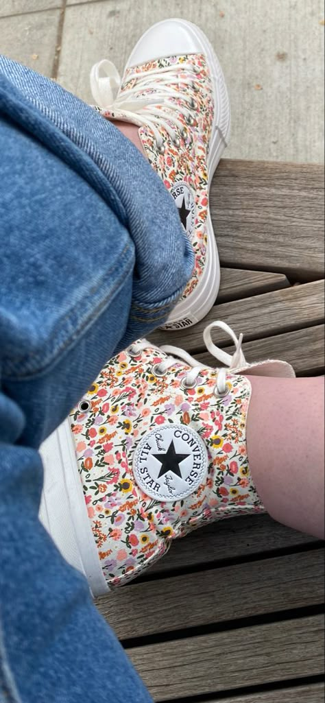 Colorful Converse Outfit, Pastel Converse, Flower Converse, Converse Collection, Aesthetic Converse, Floral Converse, Converse Aesthetic, Cute Converse, Converse Platform