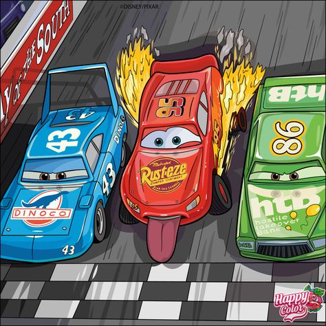 Happy Color App Cars Painting Disney, Lightning Mcqueen Drawing, Couple Cars, Cars The Movie, Pixar Poster, Car Movie, Disney Cars Wallpaper, Flash Mcqueen, Lighting Mcqueen