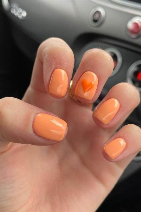 Orange Acrylic Nails, Orange Nail Designs, Orange Nail Polish, Orange Nail, Short Gel Nails, Racun Shopee, Vacation Nails, Nails For Kids, Short Acrylic Nails Designs