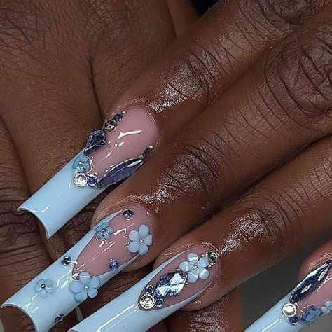 Icy Blue Nails, Cinderella Nails, Blue French Tips, Prom Inspiration, Baby Blue Nails, Manicure Nail Designs, French Tip Nail Designs, Pretty Gel Nails, Prom Ideas