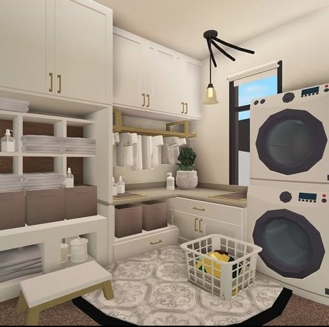 Bloxburg Laundry Room Ideas, Roblox Room, Bloxburg Rooms, Roblox House Ideas, Bloxburg Home Ideas, Bloxburg Interior, Blocksburg Room Ideas￼, Bloxburg Building, Blox Burg