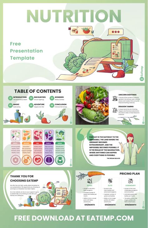 EaTemp's Unique Nutrition PowerPoint Template is a creative and visually-appealing way to present your nutrition information. With its modern design and easy-to-use features, this template is perfect for any presentation. Try it Nutrition Template, Creative Powerpoint Presentations, Ppt Template Design, Free Powerpoint Presentations, Free Ppt Template, Presentation Slides Design, Infographic Resume, Powerpoint Slide Designs, Slides Design