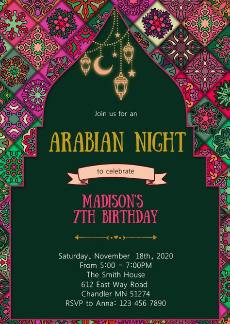 Create the perfect design by customizing easy to use templates in MINUTES! Easily convert your image designs into videos or vice versa! Browse through effective promotional flyers, posters, social media graphics and videos. Download web quality graphics for free! Prices start at $2.99 ONLY. Arabian Night Invitation, Happy Birthday Poster, Night Birthday Party, Arabic Culture, Invert Colors, Arabian Night, Party Flyers, Classic Names, Promotional Flyers