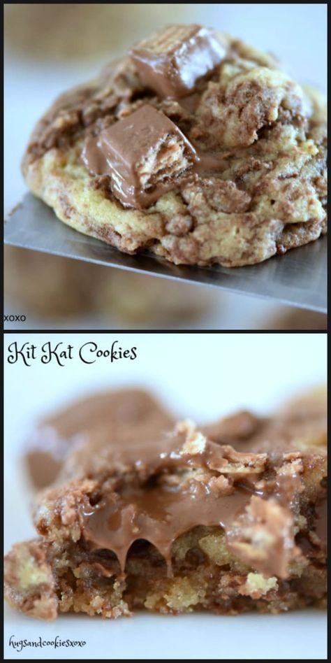 Kit Kat Cookies Kit Kat Desserts, Kit Kat Cookies Recipes, Kit Kat Cookie Bars, Kit Kat Dessert Ideas, Kit Kat Recipes, Kit Kat Cheesecake, Cake With Kit Kats Around It, Kit Kat Cookies, Cookie Ball