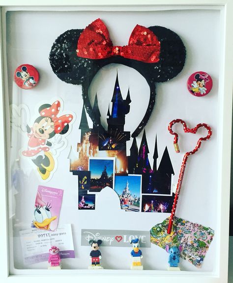 Disney memories frame Disney Ear Display, Disney Bedroom Decor, Disneyworld 2024, Disney Decor Bedroom, Memories Frame, Ear Display, Mickey Mouse Christmas Tree, Disney Surprise, Disney Frames