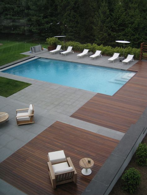 Wood Pool Deck, Pool Paving, Swimming Pool Decks, Indoor Pools, Pool Remodel, Casa Exterior, Outdoor Living Patio, Pool Decor, Backyard Pool Designs