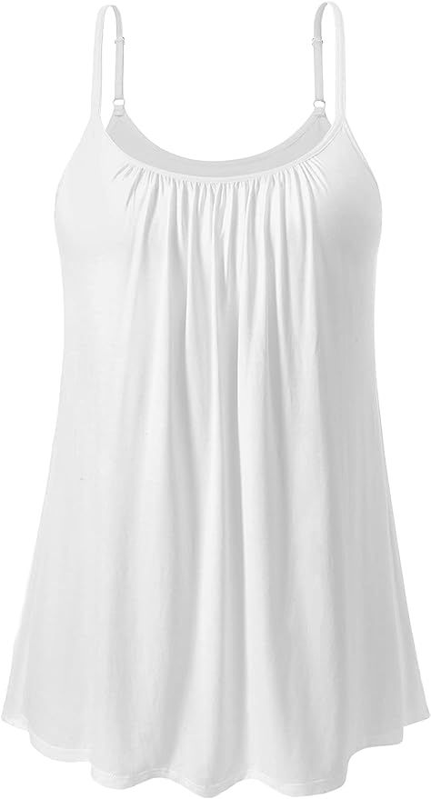 Air Curvey Camisole for Women Bulid in Bra Casual Flowy Cami Adjustable Spaghetti Strap Tank Top Pleated Loose Fit White L at Amazon Women’s Clothing store Outing Outfit, Vest Tops Women, Strap Tank Top, Womens Camisoles, Casual Tanks, Spaghetti Strap Tank Top, Loose Fitting Tops, Tank Top Camisole, Kimono Fashion