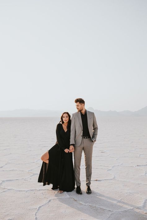 utah engagement session, bonneville salt flats, salt flats utah, destination wedding photographer, hudson valley wedding photographer, utah wedding photographer, engagement photos, engagement photos outfits, outfit inspo, utah wedding, fall engagement session, destination wedding, wedding photos Salt Flats Photoshoot, Non Traditional Wedding Dresses, Classic Engagement Photos, Utah Engagement Photos, Salt Flats Utah, Beautiful Engagement Photos, Salt Flat, Bonneville Salt Flats, Fam Pics