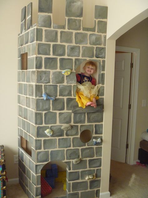 This is a reading nook castle my friends and I made! Basement Playhouse, Corner Reading Nook, Once Upon A Time Book, Diy Loft, Pta School, A Reading Nook, Reading Area, Kid Projects, Princess Castle