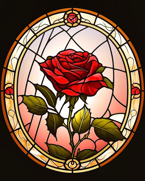 5D Diamond Painting Abstract Rose Oval Kit Offered by Bonanza Marketplace. www.BonanzaMarketplace.com #diamondpainting #5ddiamondpainting #paintwithdiamonds #disneydiamondpainting #dazzlingdiamondpainting #paintingwithdiamonds #rosediamondpainting #rosediamondart Stained Glass Art Drawing, Rose Glass Painting, Stained Glass Rose Patterns, Disney Stained Glass, Diy Stained Glass Window, Stain Glass Window Art, Stained Glass Rose, Abstract Rose, Disney Princess Artwork