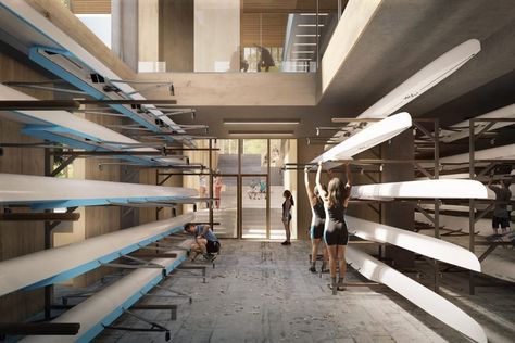 Danish studio AART has been selected to design Denmark's national rowing stadium, with its designs for a tiered and timber-clad boathouse at Bagsværd Lake on the outskirts of Copenhagen. Rowing Sport, Rowing Club, Boat Shed, Cedar Cladding, Engineering Consulting, Layout Architecture, Multipurpose Room, Row Boat, The Vision