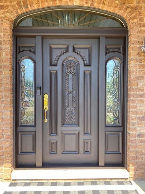 Dark Brown Painted Front Door, Dark Brown Front Door, Dark Brown Door, Method Shifting, Wooden Door Paint, Navy Front Door, Brown Front Doors, Milk Paint Furniture, Java Gel Stains