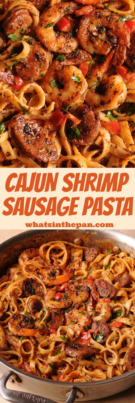 Cajun Shrimp Pasta With Sausage, Cajun Shrimp And Sausage Pasta, Cajun Shrimp And Sausage, Cajun Pasta Recipes, Shrimp And Sausage Pasta, Creamy Cajun Shrimp, Cajun Sausage Pasta, Pasta Sausage, Jambalaya Pasta